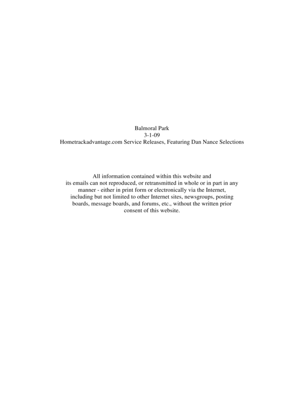 Product picture Hometrackadvantage.com Service Selections Featuring Dan Nance Balmoral Park 3-1-09