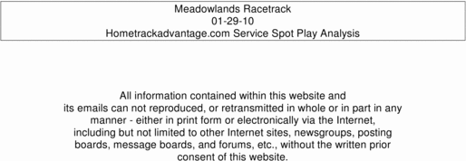 Product picture Hometrackadvantage Meadowlands Harness Spot Plays 01-29-10