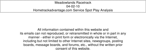 Product picture Hometrackadvantage Meadowlands Harness Spot Plays 04-02-10