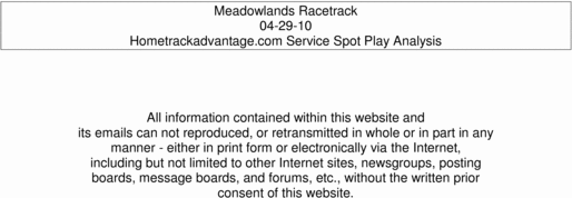 Product picture Hometrackadvantage Meadowlands Harness Spot Plays 04-29-10