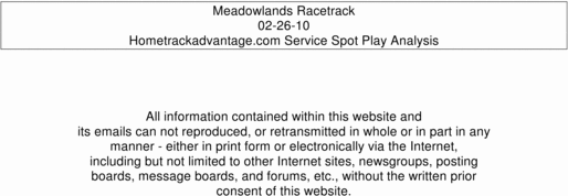 Product picture Hometrackadvantage Meadowlands Harness Spot Plays 02-26-10